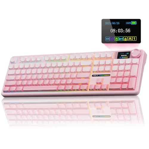 AULA F108 PRO - Wireless Mechanical Keyboard with Screen & Knob,Full Size Keyboard with 8000mAh Battery,Pre-lubed Switches,Side Printed PBT Keycaps,RGB Backlit Hot Swappable Custom Pink Keyboards main image