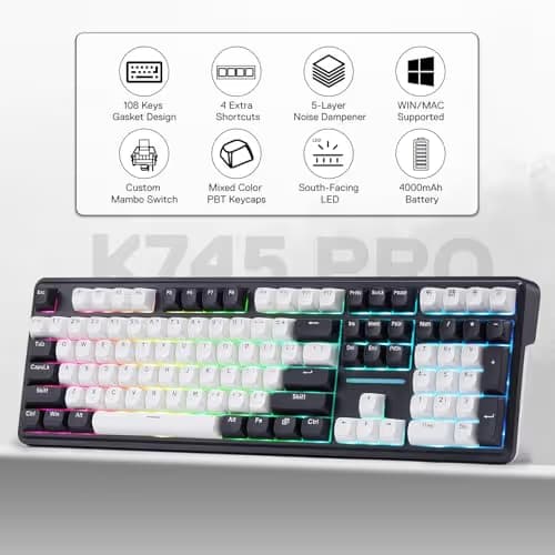 Redragon K745 PRO Wireless Gasket RGB Gaming Keyboard, 108 Keys Mechanical Keyboard White and Blue Mambo Switch image