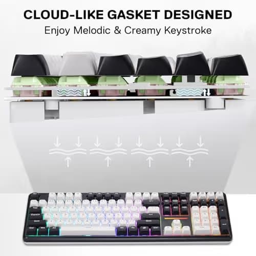 Redragon K745 PRO Wireless Gasket RGB Gaming Keyboard, 108 Keys Mechanical Keyboard White and Blue Mambo Switch image