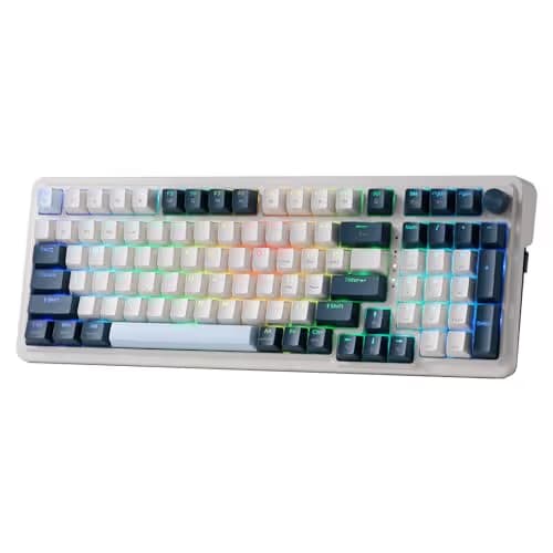Redragon K686 PRO 98 Keys Wireless Gasket RGB Gaming Keyboard, 3-Mode Win/Mac Mechanical Keyboard w/5-Layer Noise Dampening, Dedicated Knob Control & Hot-Swap in Linear Red Switch, Blue Himmel Color image