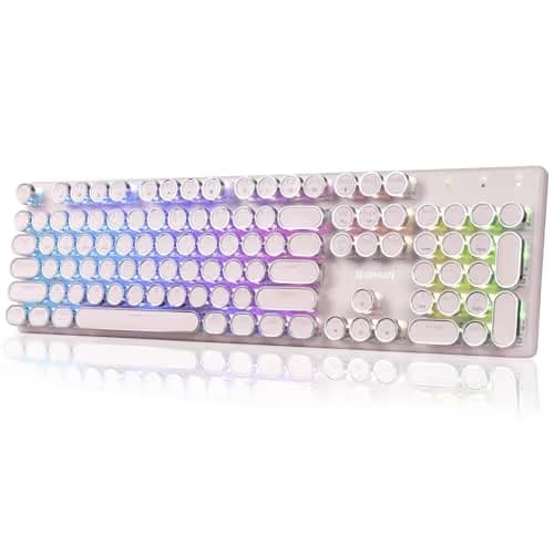 Redragon K710 Wireless Typewriter Mechanical Gaming Keyboard, Bluetooth/2.4Ghz/Wired, RGB Led Backlit, Blue Switch - Clicky, Rechargeable, Solid Metal Panel, Round Keycaps, Pink main image