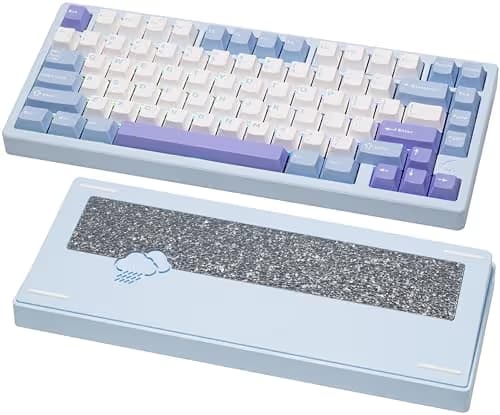 KEEBMONKEY WOBKEY Rainy 75 CNC Aluminum HMX/JWK/Cocoa Switches Triple-Mode Connectivity Mechanical Keyboard with Superior Acoustics, RGB/FR4/Silver SUS304/7000mAh/Cocoa Switch (Pro - Blue) main image