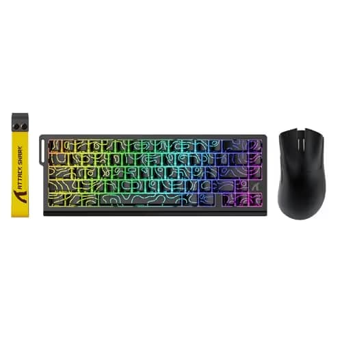 ATTACK SHARK X68 HE Wired Rapid Trigger Mechanical Gaming Keyboard and R1 Mouse with Adjustable Actuation,Coiled Cable,USB C/2.4Ghz Wireless/BT Ultralight 18K DPI Mice for Esport Gamer(Black Contour) main image