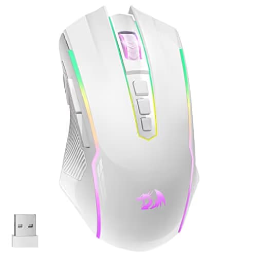 Redragon Wireless Gaming Mouse with RGB Backlit, 8000 DPI, with Fire Button, Macro Editing Programmable,70Hrs for Windows/Mac, Rechargeable, White, M910-WS main image