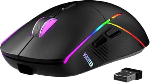 FFJ Wireless Gaming Mouse, 24000 DPI, Tri-Mode 2.4G/USB-C/Bluetooth 5.3 Gaming Mouse Wireless, RGB Programmable Mouse Gamer, 75Hrs Battery Life, Rechargeable Gaming Mice for PC, Mac, Black image