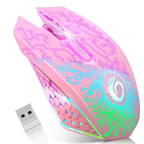 VersionTECH. Wireless Gaming Mouse, Rechargeable Computer Mouse Mice with Colorful LED Lights, Silent Click, 2.4G USB Nano Receiver, 3 Level DPI for PC Gamer Laptop Desktop Chromebook Mac-Pink main image