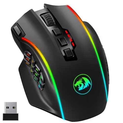 Redragon Wireless Gaming Mouse, MMO Gaming Mouse UP 16,000 DPI, 16 Macro Programmable Buttons, RGB Rechargeable with 12 Side Buttons, 70Hrs for PC Laptop MOBA FPS, M901P-KS image