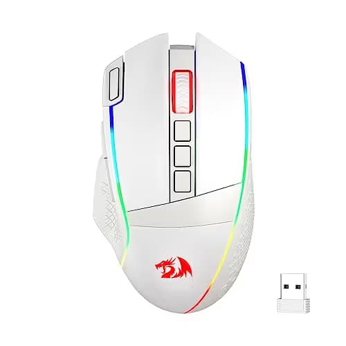 Redragon M991 Wireless Gaming Mouse, 26000 DPI 3-Mode Gamer Mice w/Rapid Fire Key, 9 Macro Buttons, Powerful Capacity and RGB Backlight for PC/Mac/Laptop, White image