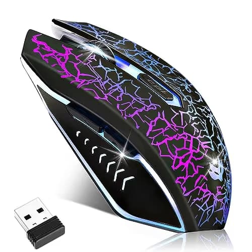 LuLabboard Wireless Gaming Mouse, Rechargeable Wireless Computer Mouse, 7-Color LED Light, Ergonomic Mouse with 6 Silent Click Buttons, 3 Adjustable 2400 DPI Wireless Mouse for Laptop,PC,Mac, Black image