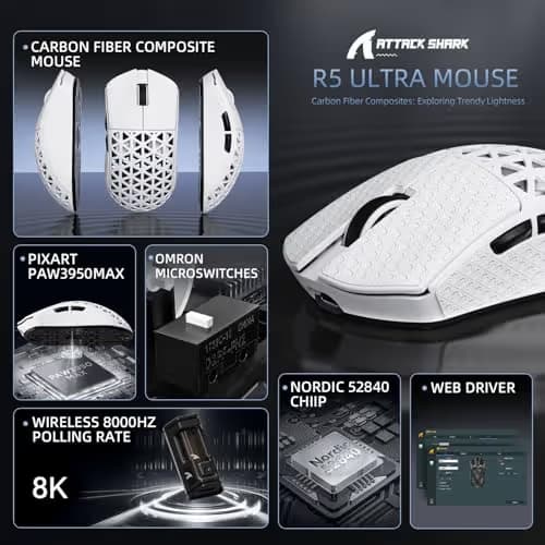 ATTACK SHARK R5 Ultra 8K Carbon Fiber Wireless White With Grip Tape image
