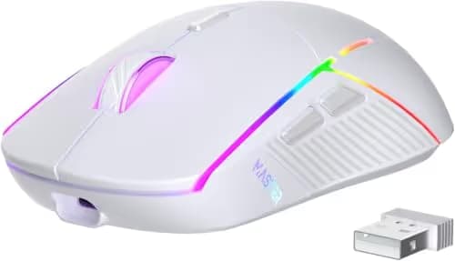 FFJ Wireless Gaming Mouse, 24000 DPI, Tri-Mode 2.4G/USB-C/Bluetooth 5.3 Gaming Mouse Wireless, RGB Programmable Mouse Gamer, 75Hrs Battery Life, Rechargeable Gaming Mice for PC, Mac, PS5, Xbox - White main image