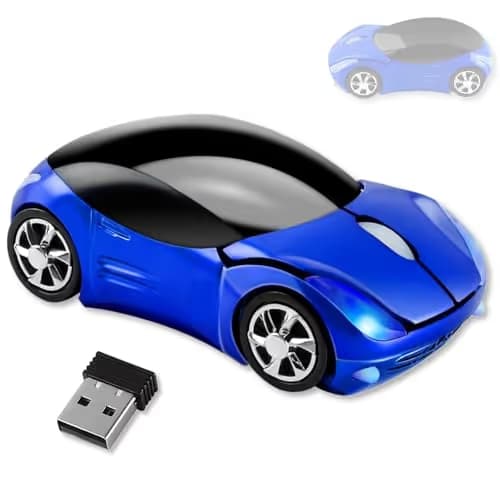 HuGuWdy Blue Cute Wireless Mouse，2.4G with USB Reciver 1600DPI Car Mouse for Computer Laptop Tablet for Windows for Mac OS for Christmas（Blue） main image