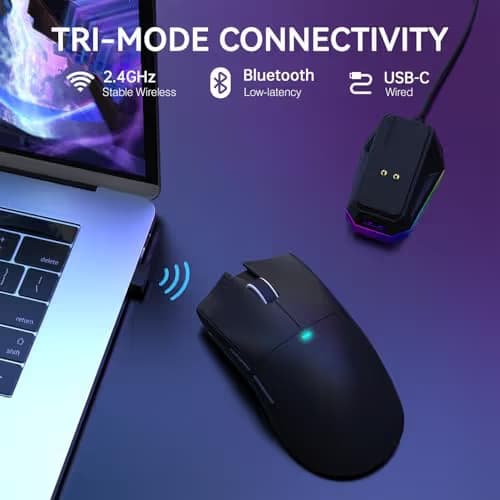 ATTACK SHARK X11 Lightweight Wireless Gaming Mouse with RGB Charging Dock,Tri-Mode-2.4G/USB-C Wired/BT,22K DPI,PAW3311 Optical Sensor,HUYU Switch, 5 programmable Buttons for PC/Mac(Black) image