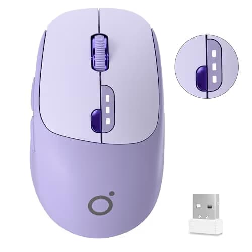 EWEADN Q5 Wireless Mouse, Bluetooth & 2.4G Quiet Computer Mouses with Battery Level Display, 1600 DPI, Ergonomic Office Mouse, 6 Button Portable Cute Computer Mouse for Laptop/PC/Mac - Purple image