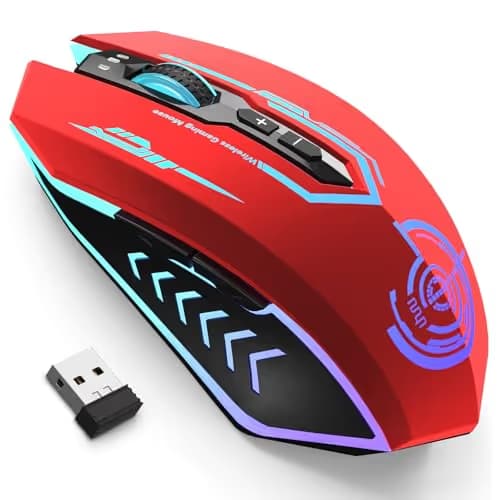 UHURU Gaming Mouse, Wireless Gaming Mouse with 7 Buttons 7 Changeable LED Color up to 12000 DPI, Rechargeable USB Gamer Mouse for PC Laptop (Red) image