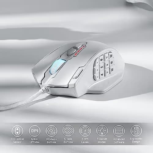 Redragon M908 Impact RGB LED MMO Gaming Mouse with 12 Side Buttons, Optical Wired Ergonomic White image
