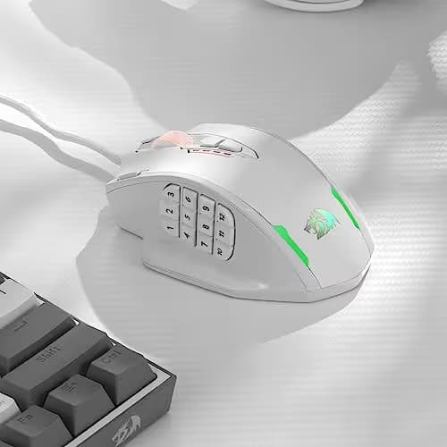 Redragon M908 Impact RGB LED MMO Gaming Mouse with 12 Side Buttons, Optical Wired Ergonomic White image