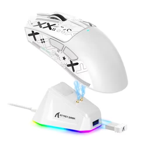ATTACK SHARK X11 Lightweight Wireless Gaming Mouse with RGB Charging Dock,Tri-Mode-2.4G/USB-C Wired/BT,22K DPI,PAW3311 Optical Sensor,HUYU Switch, 5 programmable Buttons for PC/Mac(White&Sticker) image