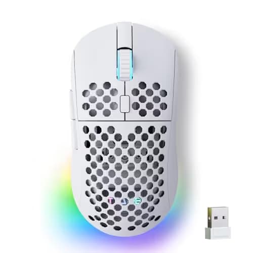 TMKB Falcon M1 Wireless Gaming Mouse, 24000DPI Optical Sensor, 180Hrs Battery, Lightweight, 6 Programmable Buttons, RGB Strip, 2.4G/BT5.2/USB-C Wired for PC/Mac/Laptop - Matte White main image