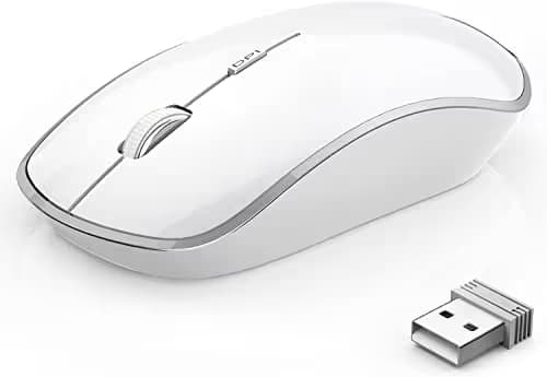 Wireless Mouse for Laptop, J JOYACCESS Silent Stream line Optical Cordless Mouse with USB Nano Receiver and High Precision 2400 DPI-Silver+White image