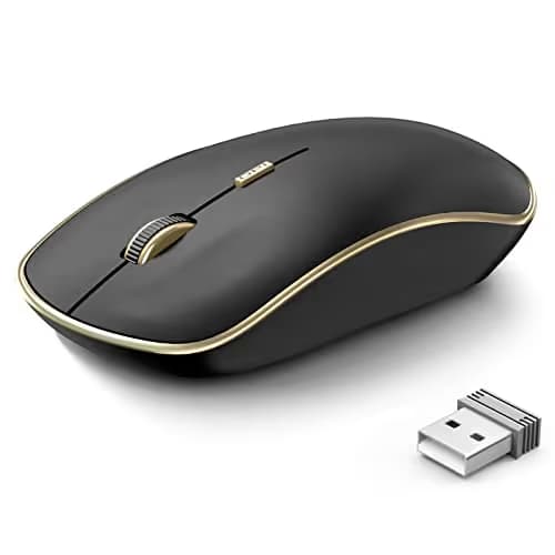 JOYACCESS Silent Wireless Mouse, Portable USB Mouse with 5 Adjustable DPI Levels for Desktop, Notebook, MacBook, Chromebook, PC (Black Gold) main image