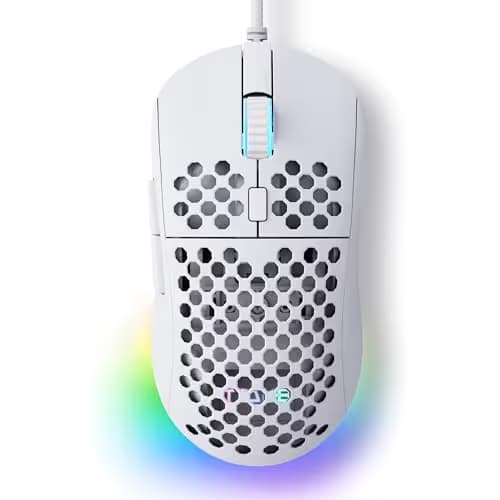 TMKB Falcon M1SE Ultralight Honeycomb Gaming Mouse, High-Precision 12800DPI Optical Sensor, 6 Programmable Buttons, Customizable RGB, Drag-Free Paracord, Ergonomic, Wired - Matte White main image