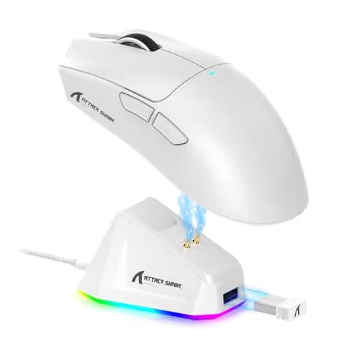 ATTACK SHARK X11 Lightweight Wireless Gaming Mouse with RGB Charging Dock,Tri-Mode-2.4G/USB-C Wired/BT,22K DPI,PAW3311 Optical Sensor,HUYU Switch, 5 programmable Buttons for PC/Mac(White) image