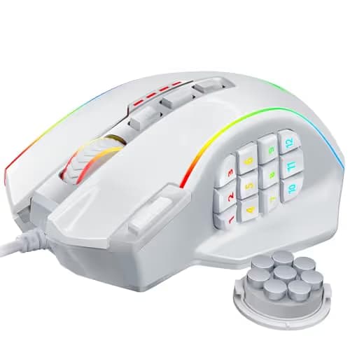 Redragon Gaming Mouse, MMO Gaming Mouse UP 12400 DPI, 19 Macro Programmable Buttons, RGB Mouse with 12 Side Buttons, 8 * 2.4g Weight Tuning for PC Laptop MOBA FPS, White main image