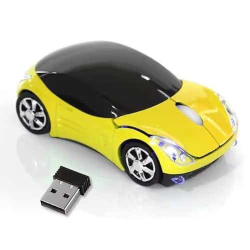 HuGuWdy Yellow Cute Wireless Mouse，2.4G with USB Reciver 1600DPI Car Mouse for Computer Wireless for Laptop Computer Tablet for Windows for Mac OS for Christmas（Yellow） image