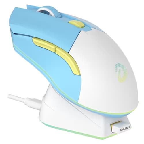 DAREU Wireless Gaming Mouse with Charging Dock Rechargeable RGB,12K DPI,6 Programmable Buttons High-Precision Sensor [300IPS] [1000Hz] for PC Notebook Mac (Blue&Charging Dock) image