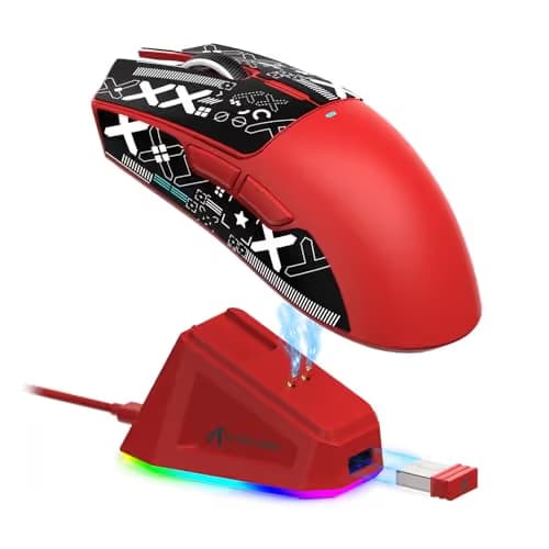 ATTACK SHARK X11 Lightweight Wireless Gaming Mouse with RGB Charging Dock,Tri-Mode-2.4G/USB-C Wired/BT,22K DPI,PAW3311 Optical Sensor,HUYU Switch, 5 programmable Buttons for PC/Mac(Red&Sticker) image