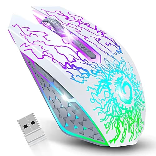 VersionTECH. Wireless Gaming Mouse, Rechargeable Computer Mouse Mice with Colorful LED Lights, Silent Click, 2.4G USB Nano Receiver, 3 Level DPI for PC Gamer Laptop Desktop Chromebook Mac-White main image