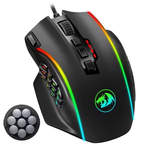 Redragon Gaming Mouse, MMO Mouse Gaming UP 12400 DPI, 19 Macro Programmable Buttons, RGB Mouse with 12 Side Buttons, 8 * 2.4g Weight Tuning for PC Laptop MOBA FPS, M901K, Black image
