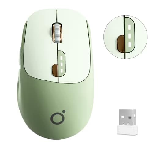 EWEADN Q5 Wireless Mouse, Bluetooth & 2.4G Quiet Computer Mouses with Battery Level Display, 1600 DPI, Ergonomic Office Mouse, 6 Button Portable Cute Computer Mouse for Laptop/PC/Mac - Green image