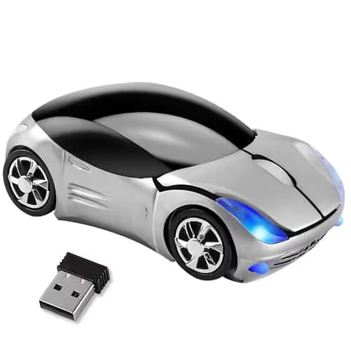 HuGuWdy Silver Car Mouse，2.4G with USB Reciver 1600DPI Computer Mice Wireless for Computer Wireless Computer Mouse for Laptop Tablet for Windows Mac OS（Silver） main image
