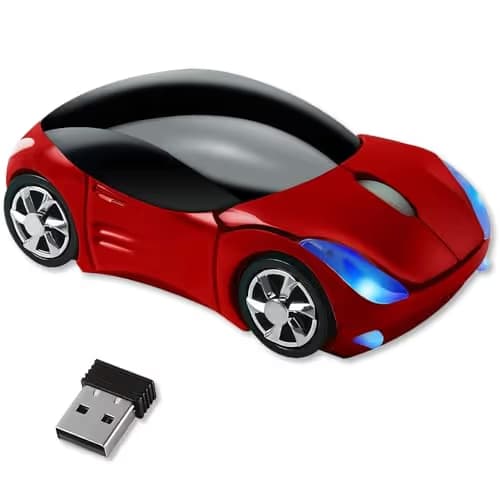 HuGuWdy Cute Mouse Wireless Red，2.4G with USB Reciver 1600DPI Car Mouse for Computer Wireless USB for Laptop Computer Tablet for Windows for Mac OS for Her for Christmas（Red） main image
