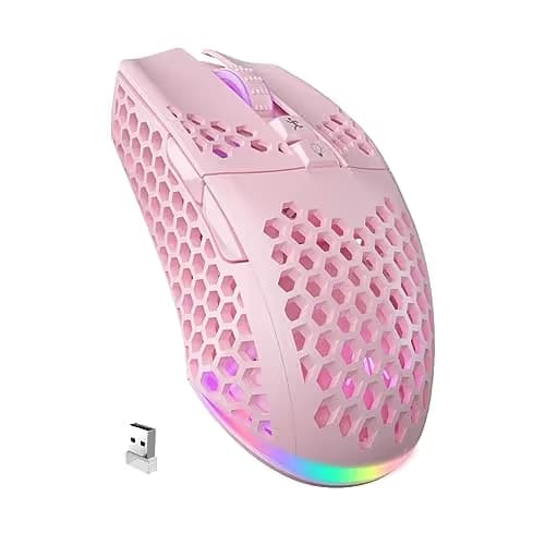 SOLAKAKA SM600 Pink Wireless Gaming Mouse with Honeycomb Shell, Side Buttons,Tri-Modes(BT5.1+BT5.1+2.4GHz) Lightweight RGB Wireless Mouse for PC/Tablet/Desktop/Office/Games main image
