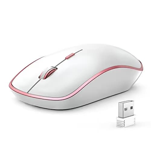 JOYACCESS Wireless Mouse for Laptop - Ultra Thin, Silent, 2400 DPI Portable Optical Mouse for Laptop,Computer,MacBook,Windows, Chromebook, PC (White + Pink) main image