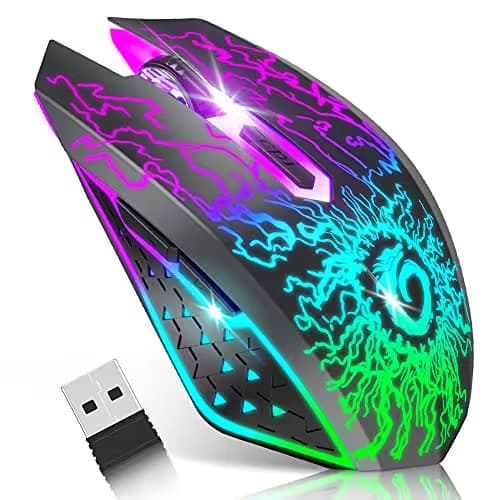 VersionTECH. Wireless Gaming Mouse, Rechargeable Computer Mouse Mice with Colorful LED Lights, Silent Click, 2.4G USB Nano Receiver, 3 Level DPI for PC Gamer Laptop Desktop Chromebook Mac-Black main image