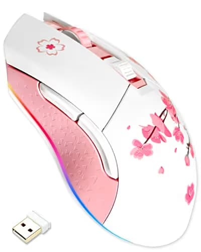 DAREU Sakura Pink Wireless Wired Gaming Mouse, Dual-Mode Rechargeable 6 Programmable Buttons,10K DPI,RGB and 7 Adjustable DPI Levels up to [150IPS] [1000Hz Polling Rate] for PC Notebook Mac main image