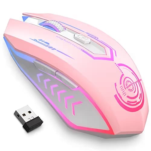 UHURU Gaming Mouse, Wireless Gaming Mouse with 6 Buttons 7 Changeable LED Color up to 10000 DPI, Rechargeable USB Gamer Mouse for PC Laptop (Pink) image