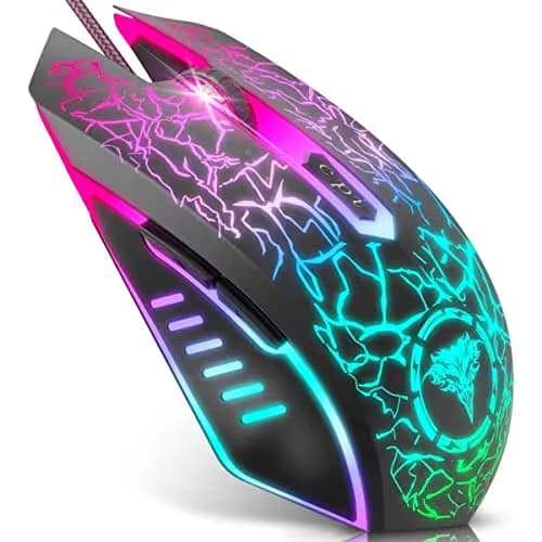 BENGOO Gaming Mouse Wired, Ergonomic Gamer Laptop PC Optical Computer Mice with RGB Backlit, 4 Adjustable DPI Up to 3600, 6 Programmable Buttons for Windows 7/8/10/XP Vista Linux -Black main image