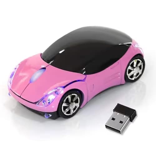 HuGuWdy Pink Wireless Car Mouse - 2.4G Wireless with USB Receiver, Optical Mouse for PC, Laptop, Tablet - Win XP/Vista/7/ME/2000/Mac OS Pink Mouse for Her for Christmas main image