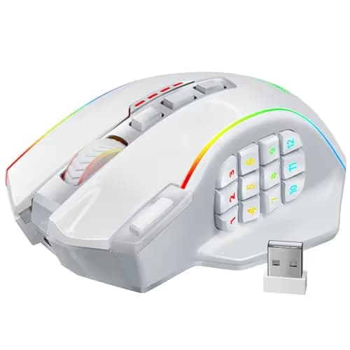 Redragon Wireless Gaming Mouse, MMO Gaming Mouse UP 16,000 DPI, 16 Macro Programmable Buttons, RGB Rechargeable Mouse with 12 Side Buttons, 70Hrs for PC Laptop MOBA FPS, White,M901P-WS main image
