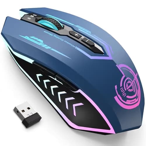 UHURU Gaming Mouse, Wireless Gaming Mouse with 7 Buttons 7 Changeable LED Color up to 12000 DPI, Rechargeable USB Gamer Mouse for PC Laptop (Blue) image