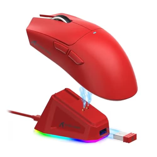 ATTACK SHARK X11 Lightweight Wireless Gaming Mouse with RGB Charging Dock,Tri-Mode-2.4G/USB-C Wired/BT,22K DPI,PAW3311 Optical Sensor,HUYU Switch, 5 programmable Buttons for PC/Mac(Red) image