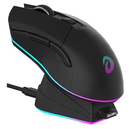 DAREU EM901X Wireless Gaming Mouse with Charging Dock Rechargeable RGB,12K DPI,6 Programmable Buttons High-Precision Sensor [300IPS] [1000Hz] for PC Notebook Mac image