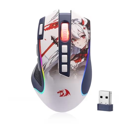 Redragon M612AK PRO RGB Anime Gaming Mouse, 8000 DPI Wired/Wireless Optical Mouse with 9 Programmable Buttons & 7 Backlit Modes, BT & 2.4G Wireless, Software Supports DIY Keybinds Rapid Fire Button image