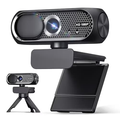 1080P HD Webcam with Rotatable Tripod and Mic, Noise Cancellation, Privacy Cover, Wide-Angle Lens, Auto Light Correction, Plug & Play USB Webcam for Laptop, Desktop, PC, Mac, Zoom, Skype, Streaming main image