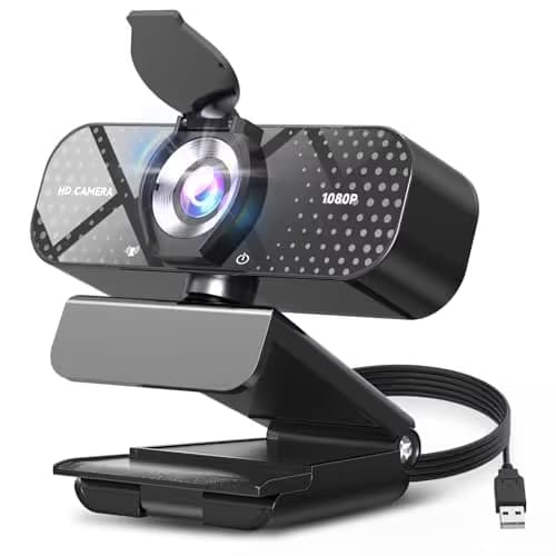 TRAUSI 1080P Full HD Webcam with Noise-Canceling Mic, Auto Light Correction, Privacy Cover, Wide-Angle Lens, Plug & Play USB Camera for Laptops, Desktops, PCs, Macs, Zoom, Skype, Teams and Streaming image